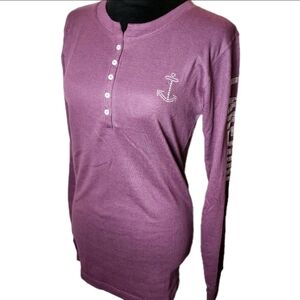 Lake Girl Women Maroon Long Sleeve T-Shirt XL Embellished on Sleeve NWOT